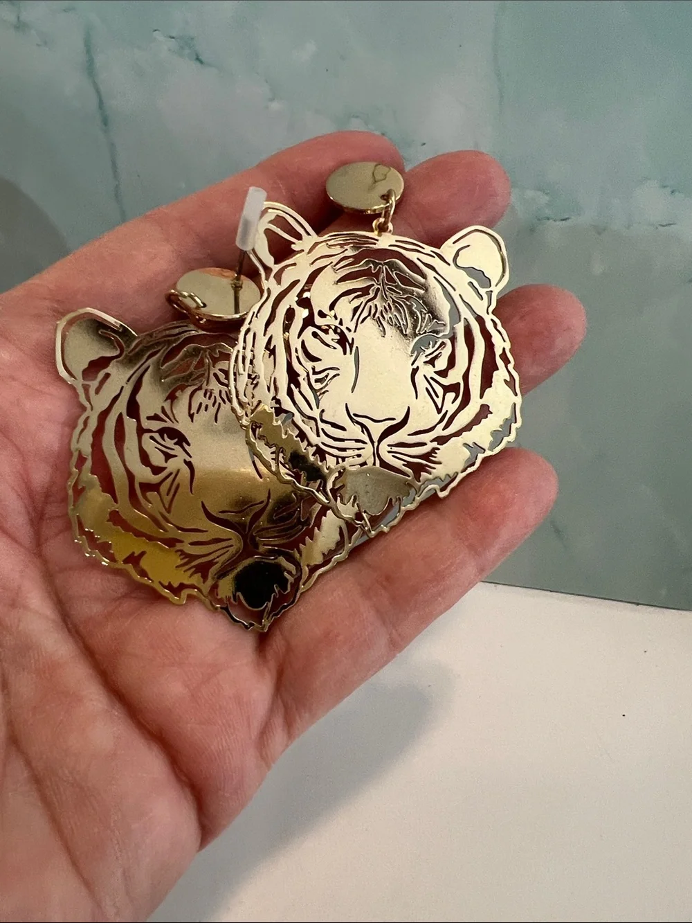 Gold Tiger Face LSU Earrings Football